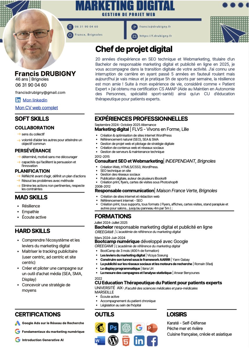 fdrubigny's tweet photo. Je suis ouvert à un nouveau poste 👇

🎯 Chef de projet web &amp; digital
ou
🎯 Responsable marketing digital
10+ ans d’expérience en stratégie digitale, contenus et pilotage de projets à impact (prévention, santé, activité physique, ESS).
Disponible pour échanger.
RT appréciés 🙏 https://t.co/tHIsmN2fNA