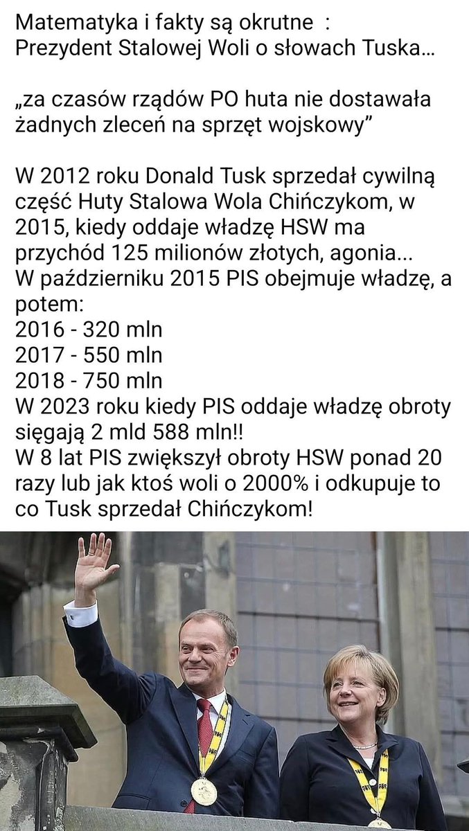 <a href="/donaldtusk/">Donald Tusk</a> Ani słowa prawdy nie powiedziałeś.
Sprzedałeś część huty  Chińczykom, a PiS ją odkupił i dofinansował. 
Permanentne kłamstwo, jedno kłamstwo przykrywasz drugim.
Teraz dołożyłeś jeszcze obelgi.
Ależ musi ci się pod dupskiem palić!