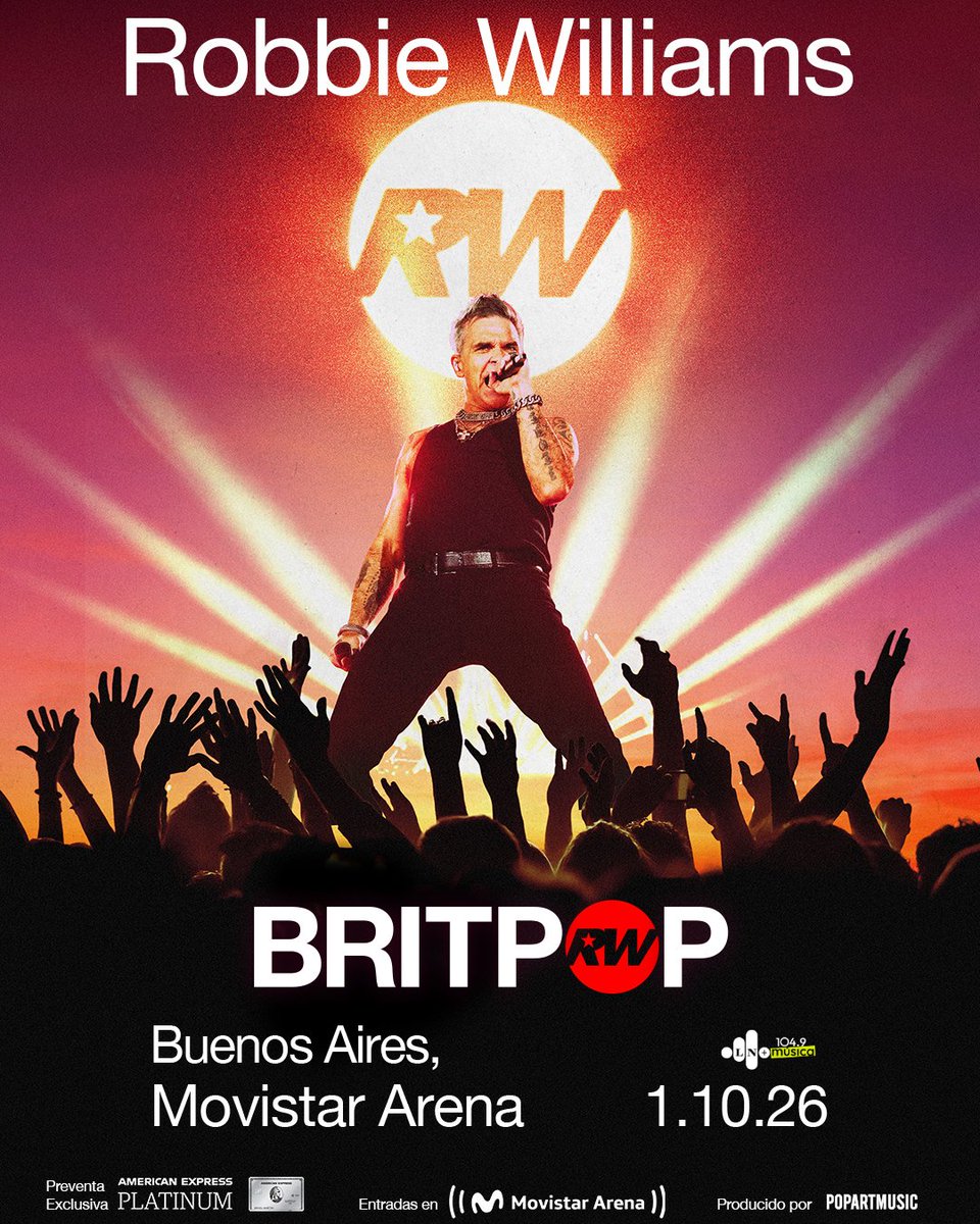 ROBBIE WILLIAMS VUELVE A LA ARGENTINA 🐒🎤

El ícono de la música británica llega a Buenos Aires con su aclamado ÁLBUM BRITPOP 📀 y en LN 104.9 + MÚSICA vamos a tener invitaciones para que disfrutes el show del año 💥

🗓️ 1 DE OCTUBRE - <a href="/MovistarArenaAR/">MovistarArenaAR</a> 
<a href="/popartmusicarg/">PopArt Music Arg</a>