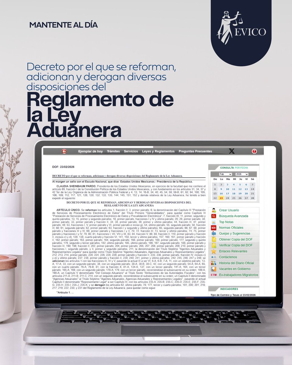 EVIConsultores's tweet photo. ⚠️ MANTENTE AL DÍA

📰 Decreto por el que se reforman, adicionan, y derogan diversas disposiciones del Reglamento de la #LeyAduanera 
🌐 https://t.co/Wun1us14Iw

#EVICO #ComercioExterior #Aduanas https://t.co/tJFV9pDpcI