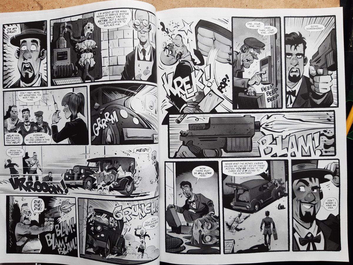 Got my comps of The Dredd Megazine #489 today. Behind a lovely cover by the late &amp; sadly missed Dave Taylor are (among others) the final part of Armitage:Drokk The Ripper by
Liam Johnson &amp; yours truly, and a Black Museum tale with outstanding art by Brett Parson.