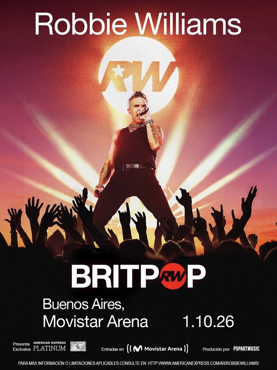 Señoras y señores: el señor <a href="/robbiewilliams/">Robbie Williams</a> vuelve a Argentina!
01 de Octubre en el <a href="/MovistarArenaAR/">MovistarArenaAR</a> !