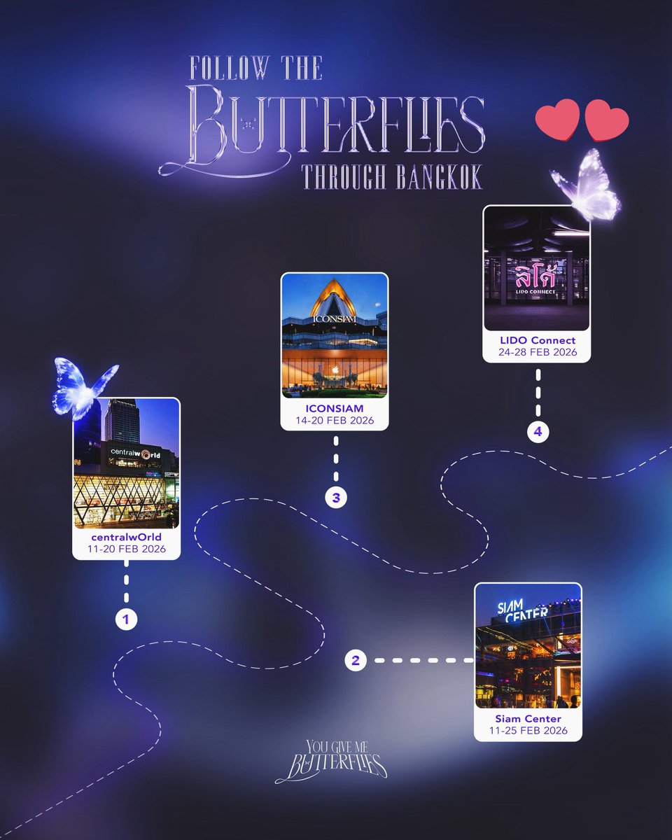 แล้ววันที่ 27 กุมภา ที่ลิโด้ก็มีจอโปรโมทน้องผีเสื้อที่เลิฟอีสทำมาด้วยนะคะทุกคน

ส่วนที่สยามเซนมี exhibition น้องผีเสื้อตรง Atrium 2, G Floor, Siam Center

วันที่ 27 ทั้งสยามถูกเนรมิตรเป็นงานวันเกิดให้เตนล์เลย 💜 #TEN_BDAY2026