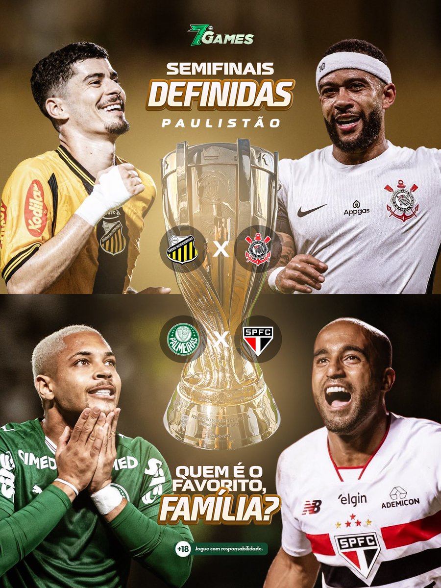 7gamesbet's tweet image. Tudo definido em São Paulo!🔥
O bicho vai pegar, com time grande, grandes craques e muita rivalidade! E é claro que às semifinais do Paulistão você acompanha por aqui,família! 👀
E aí,quem é o favorito pra avançar?🤔
#7Games #jogoresponsável🔞