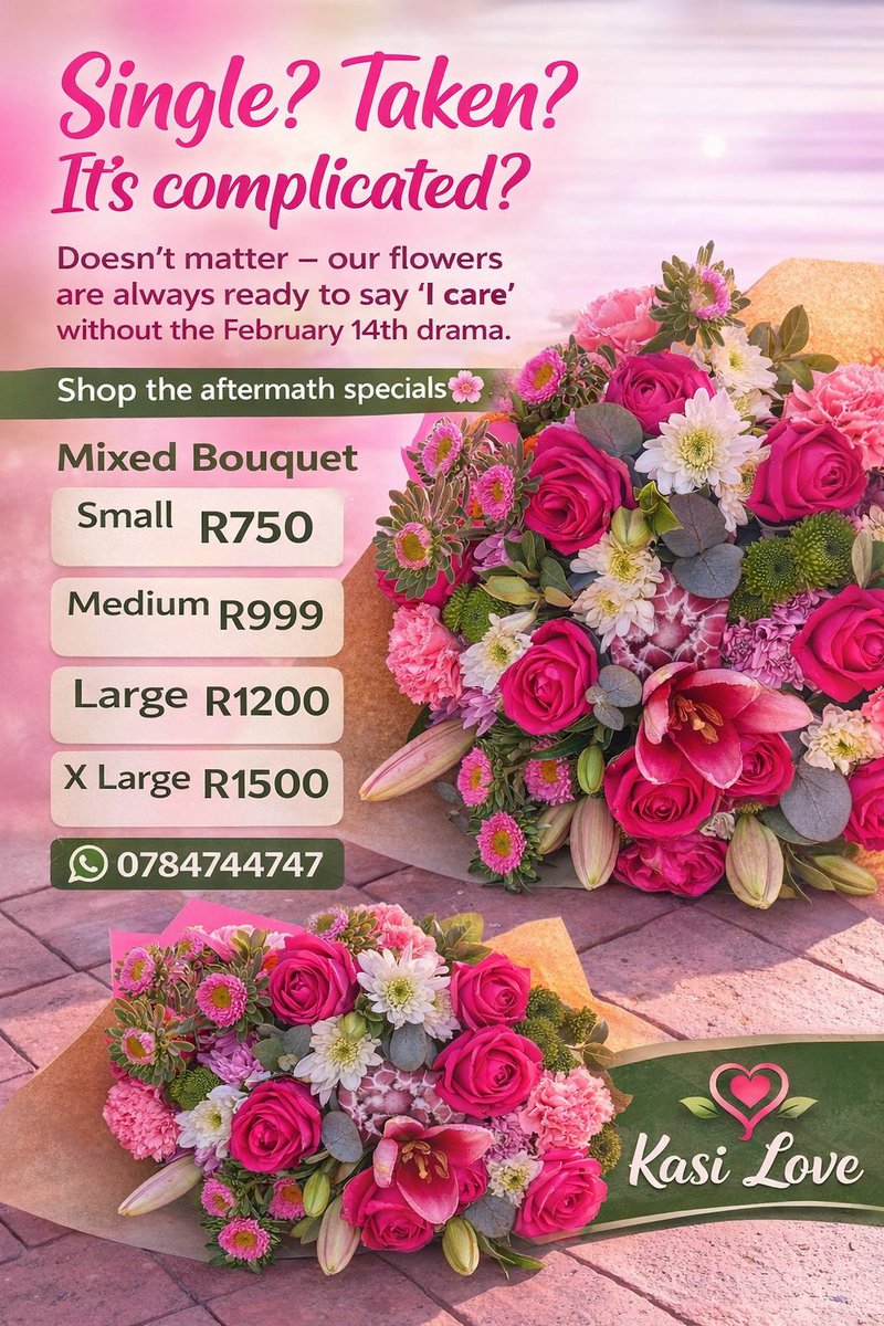 Your Valentine forgot? 

No worries — our flowers didn’t! Spoil someone special (or yourself) with blooms that last longer than February 14th promises. 🌷

Kasi Love

📱 0784744747