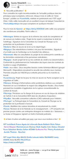 Redaclegis's tweet photo. Pour connaître les sujets incontournables de l'#actualitéjuridique dans les principaux pays européens, retrouvez, chaque mois, la veille en "zone #Europe", publiée sur @LexisVeille, réalisée en partenariat avec l'@ISITLegalClinic! @LexisNexisFr https://t.co/McW79QBdpZ
