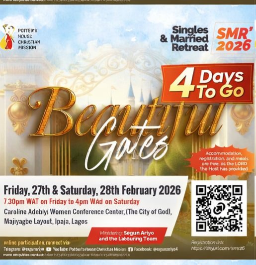 If you're in #Lagos, let's meet at Ipaja this weekend. 

Registration, accommodation, and feeding are all free.

Register here:
tinyurl.com/smr26

#Singles #marriage #relationship #love #relationshipgoals