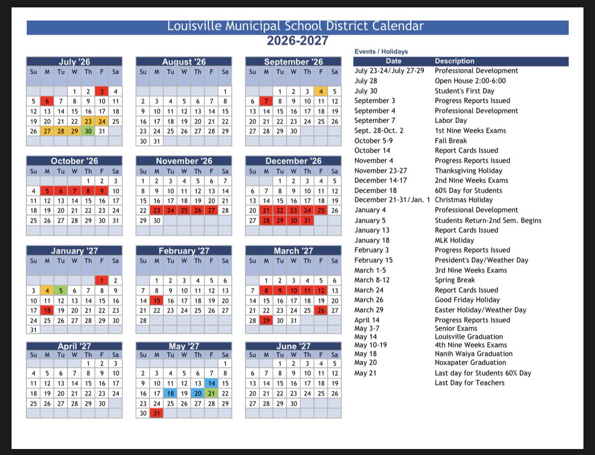 📚✨ The 2026–2027 School Calendar is here!  We’re excited to share the upcoming school year schedule with our students and families. Be sure to review the important dates, holidays, and early release days so you can plan ahead for a successful year.