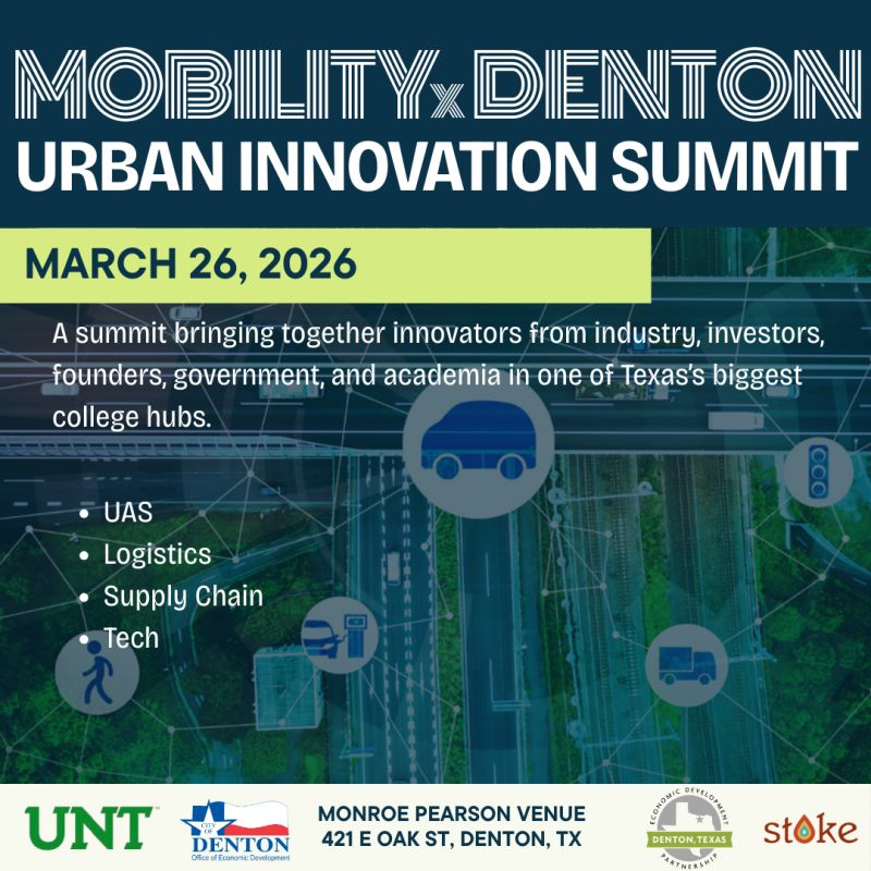 DentonEDP's tweet photo. Join us March 26 for the Mobility x Denton: Urban Innovation Summit. 

Shape the future with us.
 
Location: Monroe Pearson, 421 E. Oak Street, Denton, TX

Register: https://t.co/y8DlVw9O7j

#SmartCities #DentonTX #UrbanMobility #SupplyChain #DentonEDP https://t.co/m94eEujMHn