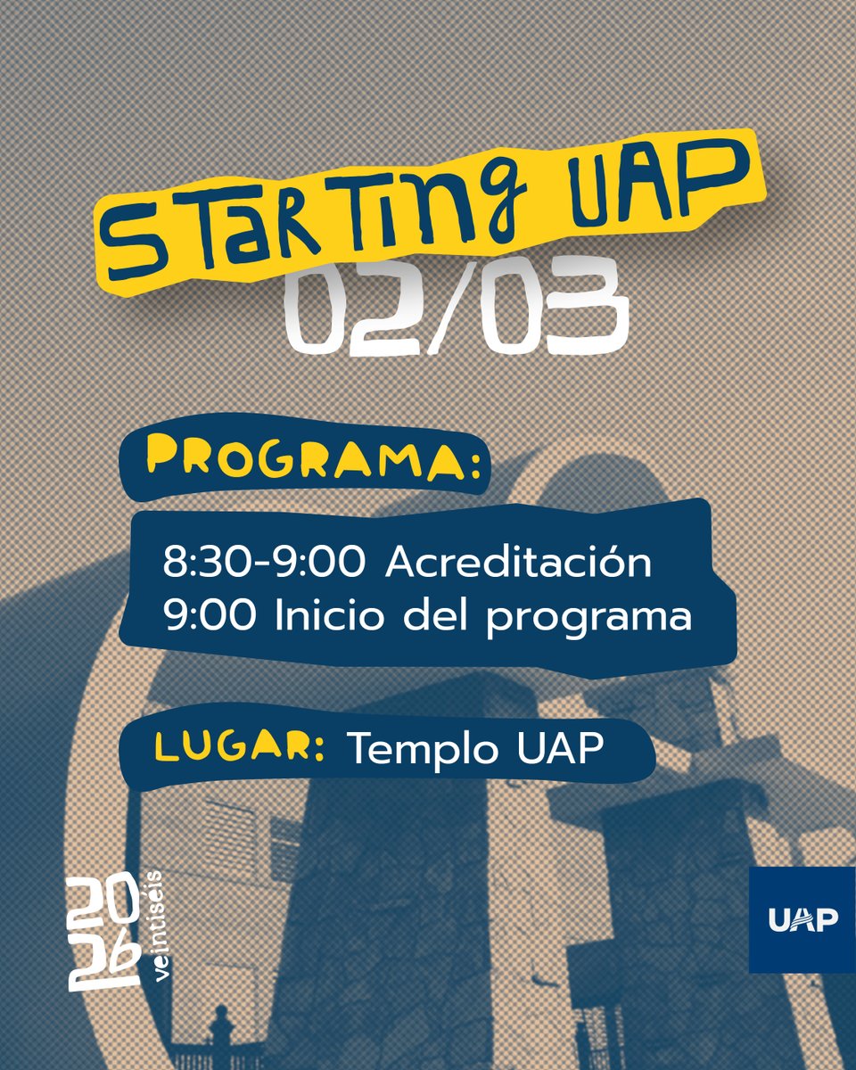 ¡Nos preparamos para un nuevo año! 📚😃

El Starting UAP es el programa para nuestros ingresantes, pensado para acompañarlos en su orientación y darles la bienvenida a la vida universitaria.  

Nos vemos el 2 de marzo en el Templo UAP.