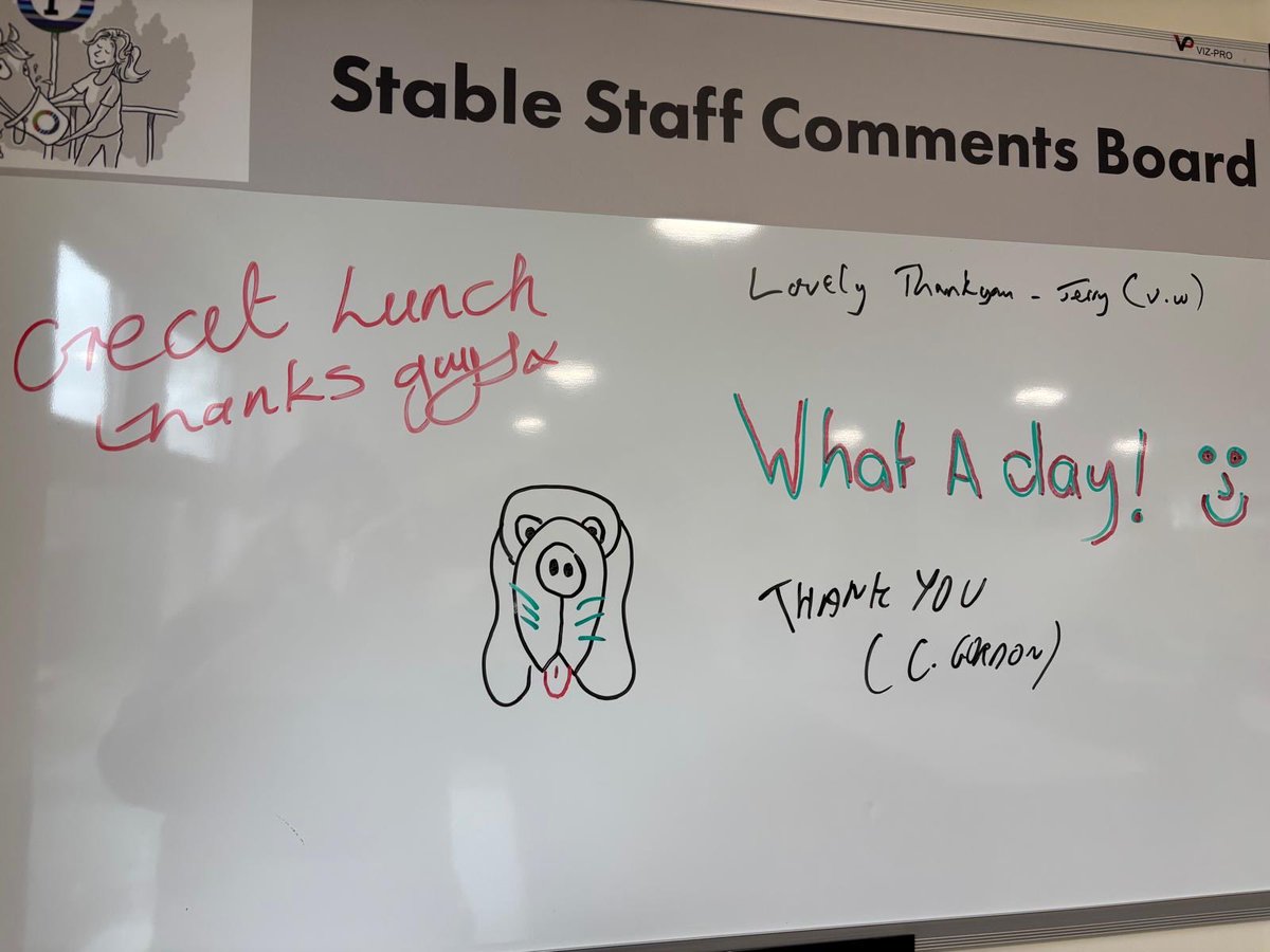 FontwellPark's tweet photo. Our new comments board in the Stables staff canteen getting put to use on the @StarSports_Bet Festival of the horse raceday. Who’s the artist though? https://t.co/ey9lVgK27g