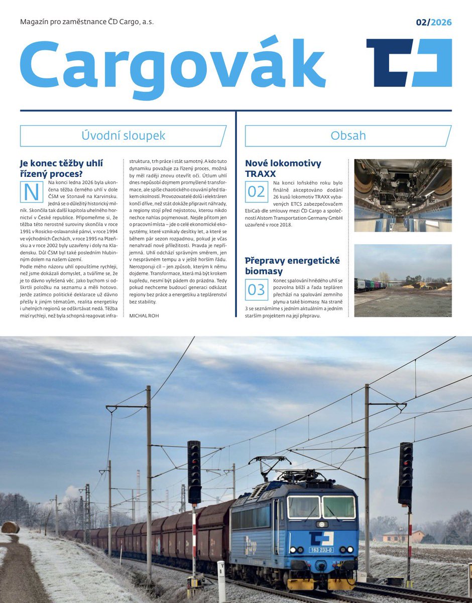 PV_OSZ_CDC's tweet photo. Únorové vydání magazínu Cargovák si již můžete přečíst na našem novém webu ➡️ https://t.co/i6FBR39wR9 Jsou pro vás připraveny zajímavosti ze společnosti ČD Cargo. https://t.co/dy3oiUx8hJ