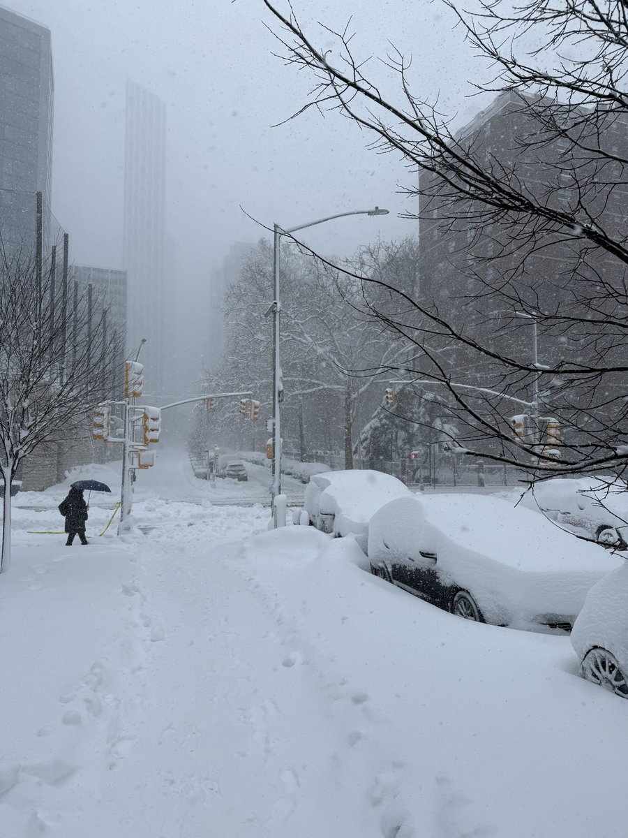 ScottPecoriello's tweet photo. ❄️ 16.0” of snowfall at 10:00 AM ET in Downtown Brooklyn – localized higher totals in the 17-18" range that I've measured in the area. Snow drifts as high as 31" in spots. 

Snowfall rates were steady overnight but are now peaking again as a stubborn and powerful deformation band sits of eastern NJ and parts of NYC metro. Some places reporting 18-24" already to my west.

Yesterdays hourly snowfall count: 

6:00 PM ET: 1.5”  
7:00 PM ET: 3.2” (1.7”/hour)  
8:00 PM ET: 4.7” (1.5”/hour)  
9:00 PM ET: 6.2” (1.5”/hour)  
10:00 PM ET: 8.2” (2.0”/hour) 🤯
11:00 PM ET: 9.7” (1.5”/hour)  
12:00 AM ET: 10.4” (0.7”/hour)

Today's hourly snowfall count:

9:00 AM ET: 14.0" (averaged ~ 0.5"/hour overnight)
10:00 AM ET: 16.0" (2.0"/hour) 🤯

Expecting several more hours of snowfall rates 1-2+ inches per hour.

I think NYC easily breaks 20" before all is done. Areas just west towards Elizabeth and Newark NJ will likely see 24-36 inches! 

@NWSNewYorkNY @NycStormChaser @AllanWeather @nymetrowx @LeeGoldbergABC7 @MikeMasco @burgwx @JimCantore