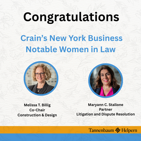 We’re proud to share that partners Melissa T. Billig and Maryann C. Stallone have been named to Crain’s NY Business Notable Women in Law list. This honor reflects their outstanding leadership and impact within the legal community. hubs.la/Q044c22v0