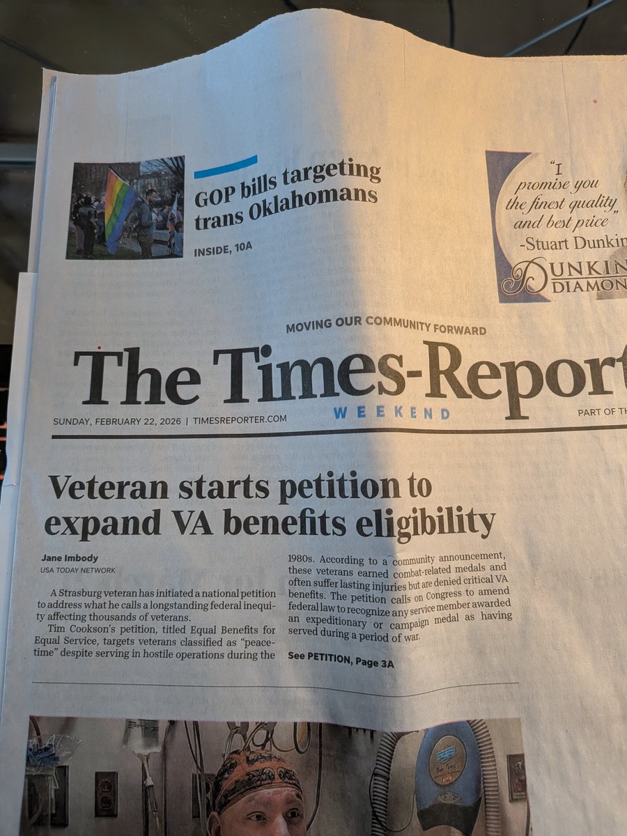 TimothyCoo45045's tweet photo. @RepBost, @MarkTakano, @MilitaryDotCom, @TaskAndPurpose, @JDVance, @SenBernieMoreno, @WhiteHouse

The momentum is building! Front page news in Ohio today. 110+ signatures and counting.

Equal Benefits for Equal Service - Sign the Petition! https://t.co/U26wjBkMyj via @Change https://t.co/vEuHWguktQ