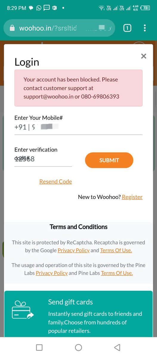 winner_platinum's tweet photo. @woohoogifting , Sir I purcashed Flipkart gift card of 5 rupees at 1 rupee using your offer of FK80 coupon code. After that my account has been blocked , please help. Why has this happened? https://t.co/kHvMaHehu8