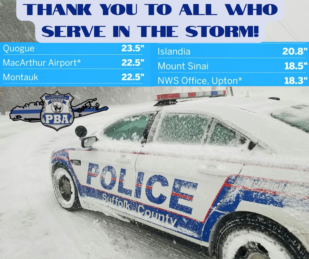SuffolkPBA's tweet image. Thank you to our members who brave the storm to protect our county! May God bless you and keep you safe.  
Suffolk PBA Members have to be out there, you don't. Please help us by staying off the roads.

#Backtheblue #snowday ❄️ #storm #thinblueline #snowstorm