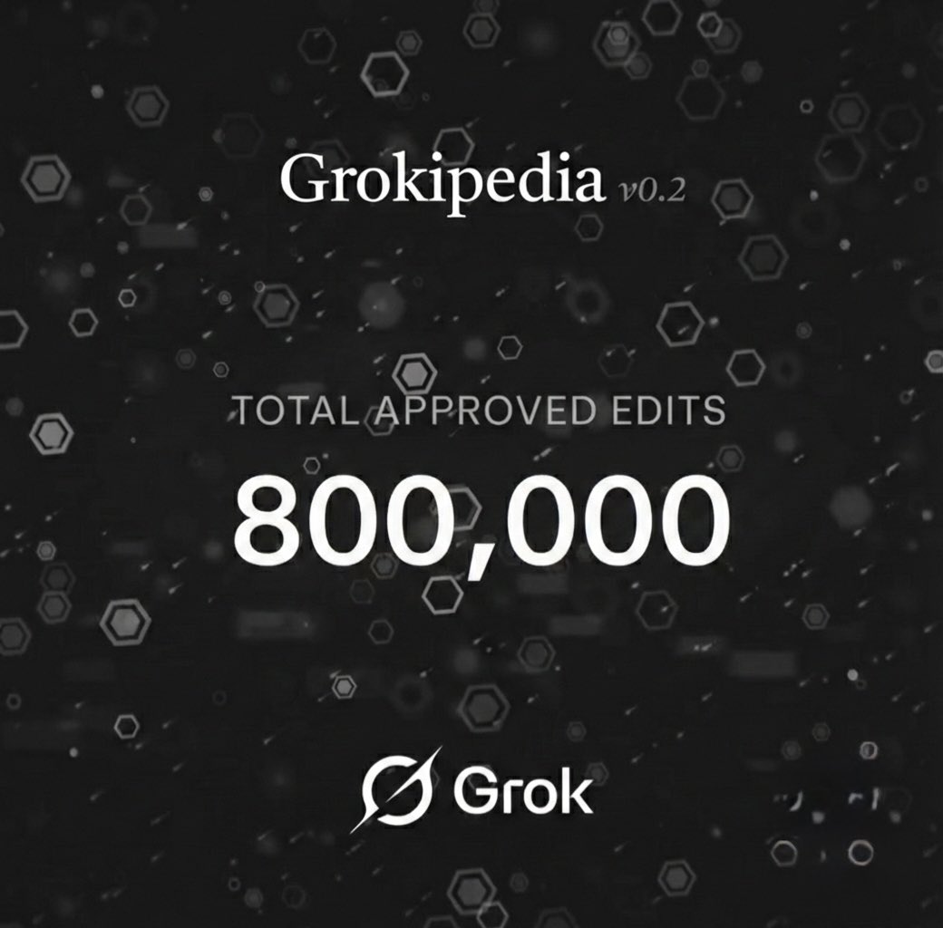 BREAKING: Grokipedia just surpassed 800000 approved edits by Grok.