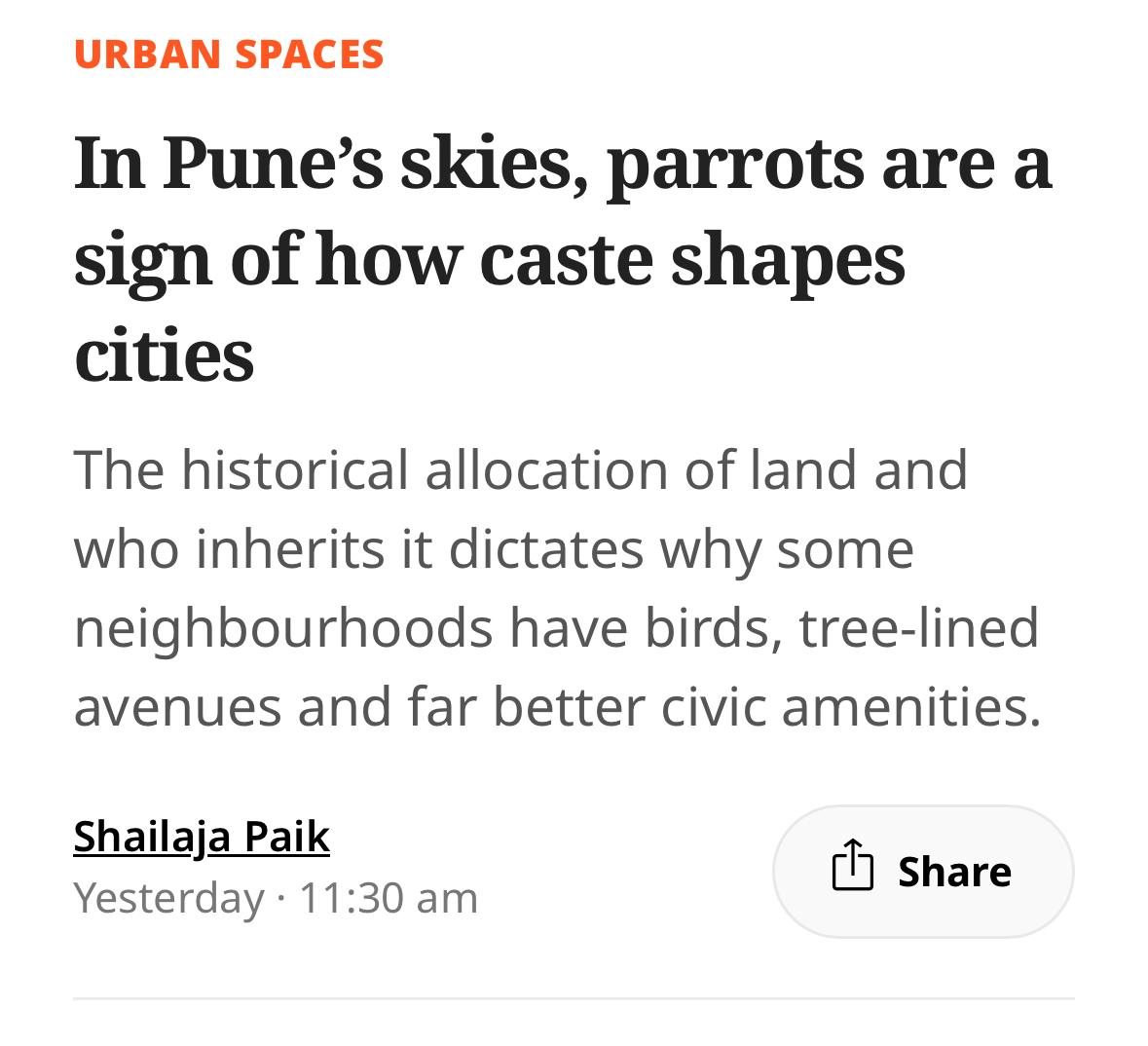 Scroll has written an article on how parrots &amp; greenery are upper-caste privileges.

Very soon, government will announce Reservations on how many plants one can keep at home.

GC – 4 plants
SC/ST – 10 plants
OBC – 8 plants