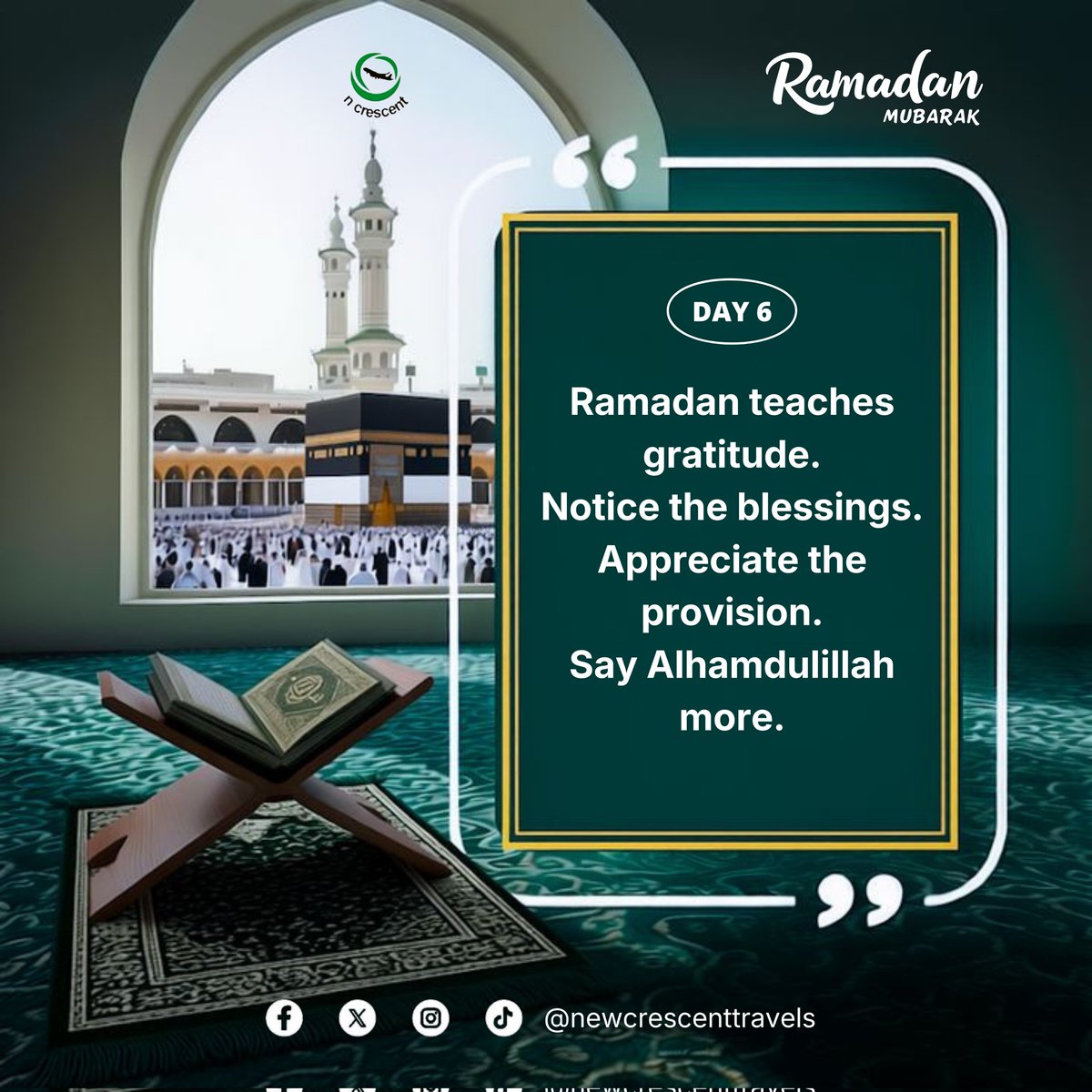 TravelNcrescent's tweet photo. Today, don’t rush through your Iftar.
Pause. Reflect. Say Alhamdulillah with meaning.

May Allah make us among the grateful and increase us in His favours. 🤍🌙

#NewCrescentTravels
#RamadanDay6 https://t.co/wfCaIX080W