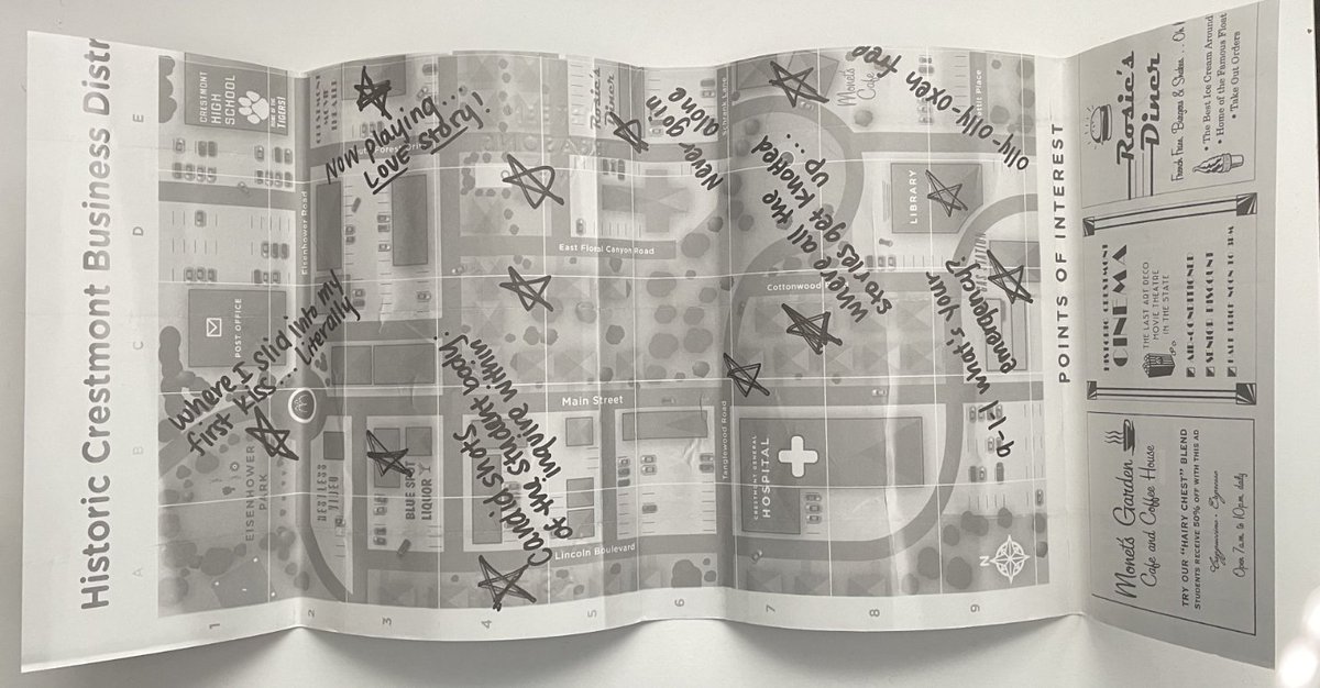 BeguilingFellow's tweet photo. @cosmicjester The inside of the dust jacket of my hardback 'Thirteen Reasons Why' novel has a map, it really helps to draw you into the story. https://t.co/TbMMlQqdE7