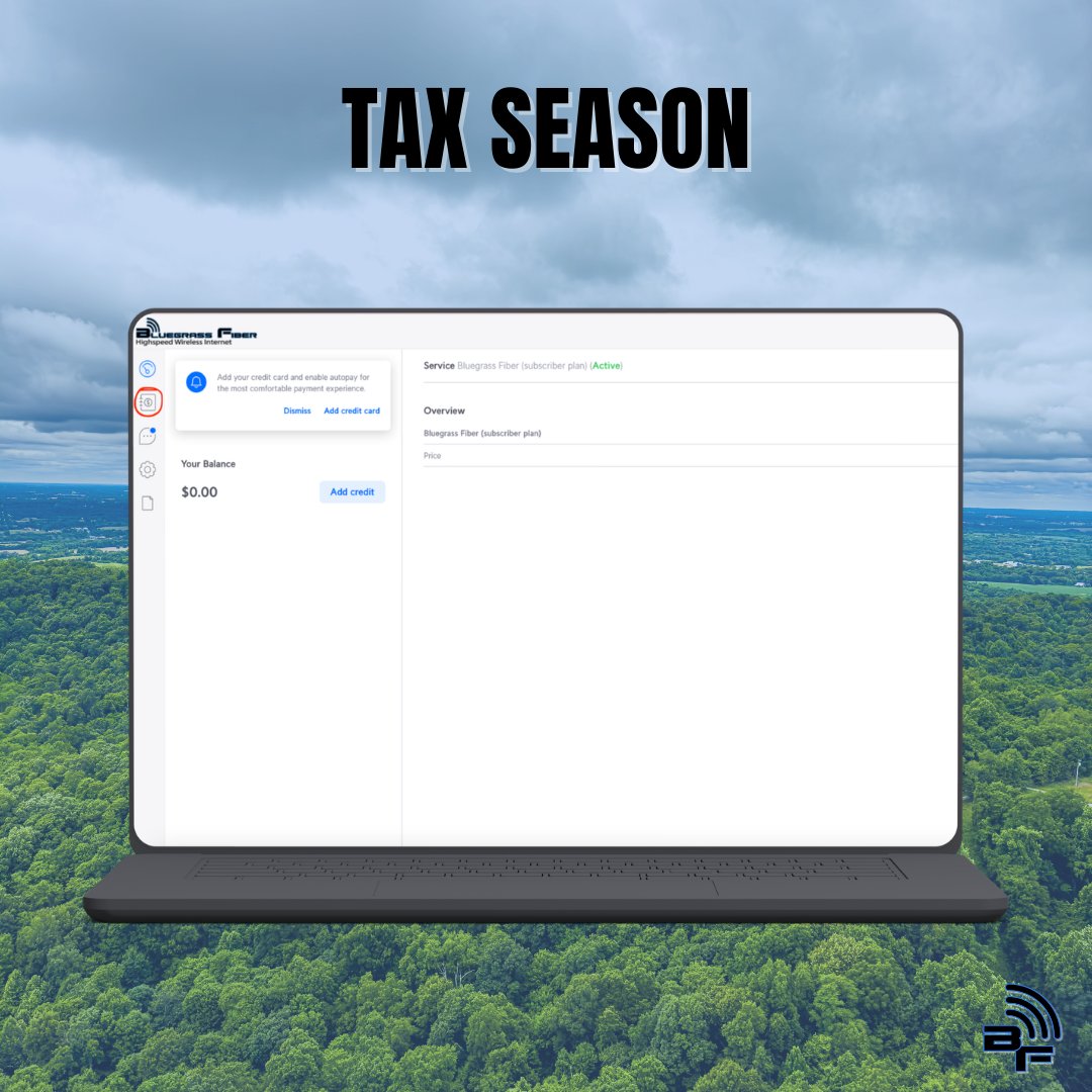 BluegrassFiber's tweet image. 💼✨ Tax Season is here!
Need copies of past invoices? Simply log in to your client portal and click the Billing tab (circled in red) to access any previous statements you may need.
#BluegrassFiber #StreamLocal #TaxSeason #RuralInternet