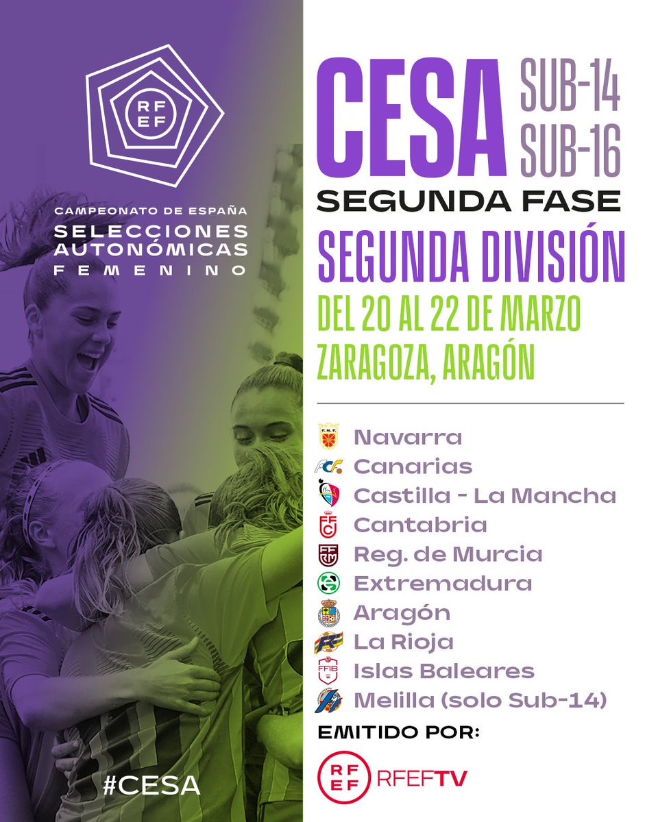 🚨 Estas son las sedes para los #CESA femenino #Sub14 y #Sub16.

1⃣ª División | Torrevieja (Alicante) 
2⃣ª División | Zaragoza (Aragón) 

ℹ️ Toda la información: rfef.es/es/noticias/to…