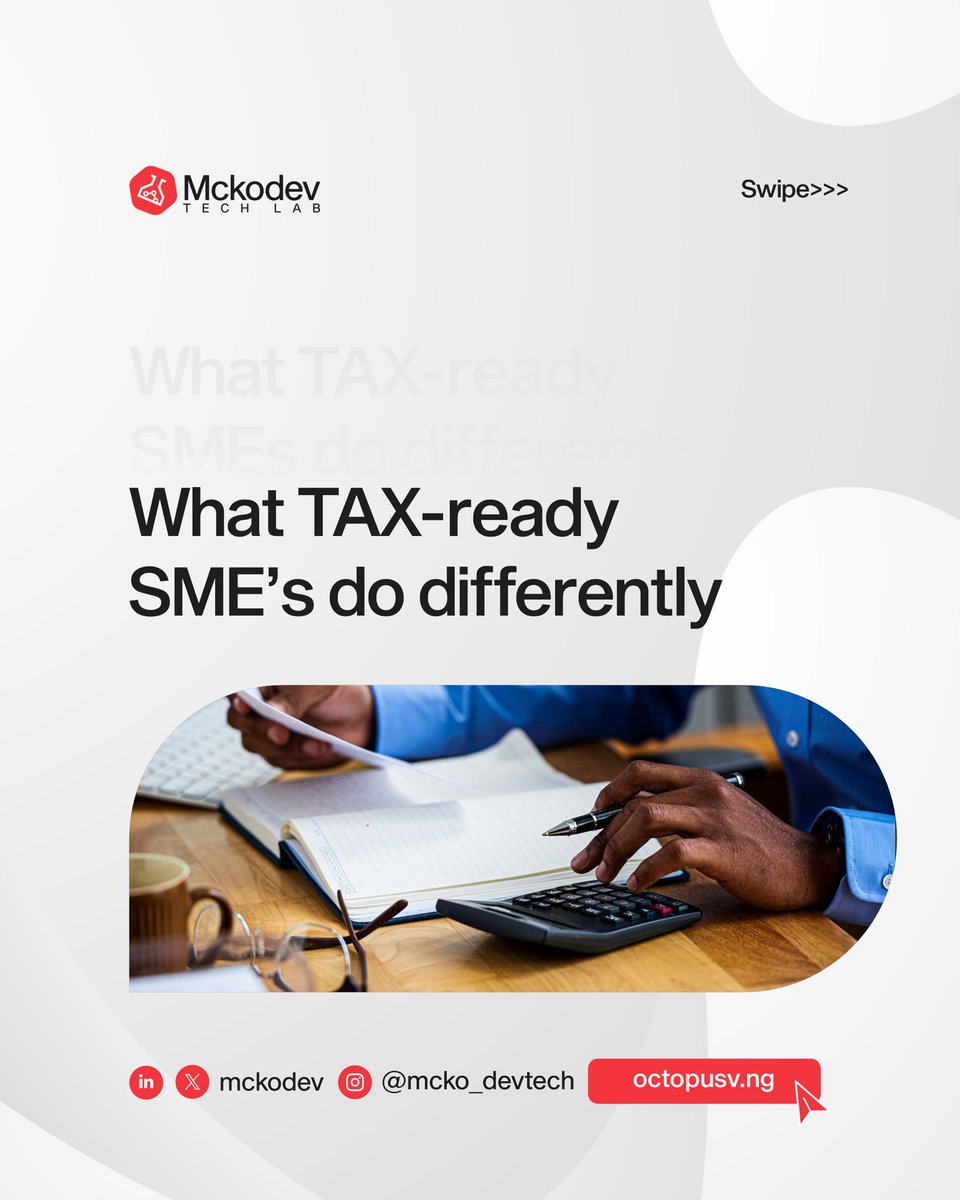 mckodev's tweet image. Tax readiness isn’t a seasonal event, it’s a daily system. The most successful SMEs don't wait for deadlines; they build compliance into every invoice.

Preparation beats stress every time. Get the system that makes tax-readiness automatic.

🔗 app.octopus.ng.

#TaxReady