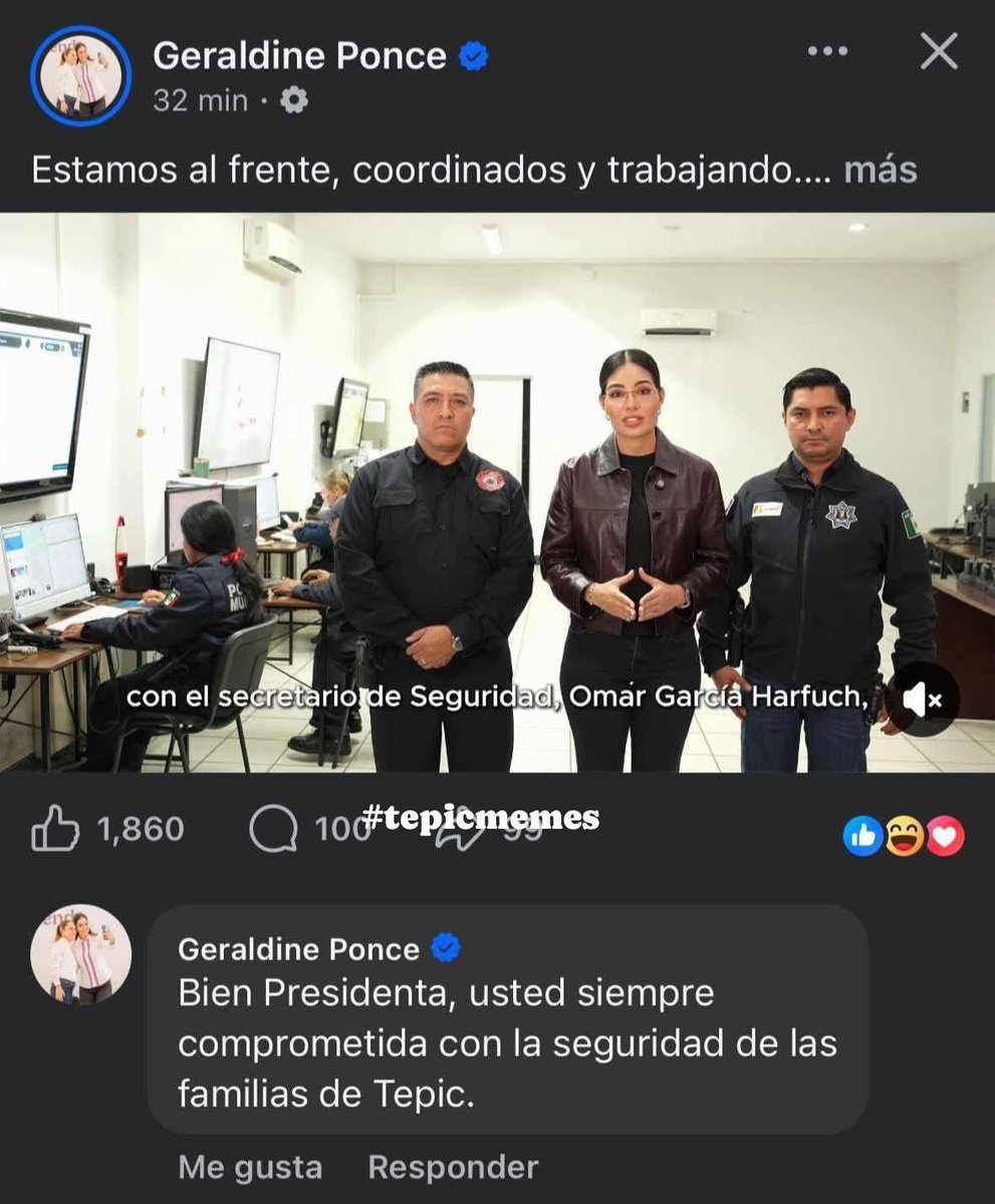 La Presidente Municipal de Tepic, Geraldine Ponce, se comenta a sí misma en Facebook.

Olvidó cambiar de cuenta 😂😂