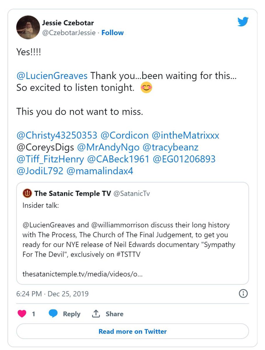 TheEmmapreneur's tweet photo. @JOKAQARMY1 Jessie Czebotar is a fraud - she’s a satanist working with The Satanic Temple. Please look into who you post about. https://t.co/8vCnfXL1Rf