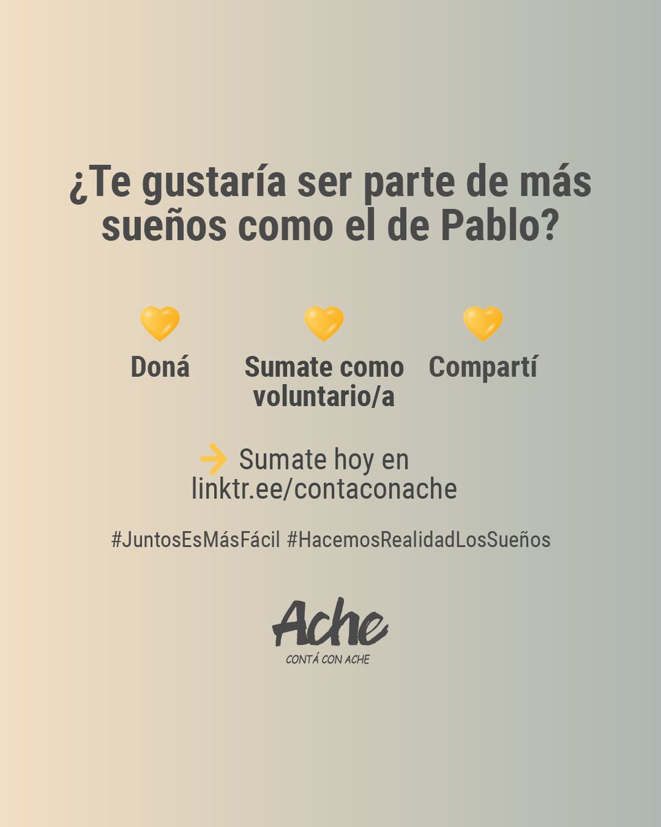 🎮 ¡Cumplimos el sueño de Pablo (18)!

De Merlo (Buenos Aires) y en tratamiento en el Hospital Garrahan, soñaba con tener una Play para jugar y entretenerse entre tantas internaciones.

✨ Gracias a RAINBOW, ¡lo hicimos REALIDAD!

Juntos es más fácil 👉🏻 linktr.ee/contaconache