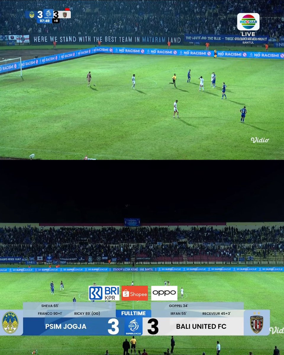 6 gol tercipta di laga PSIM Jogja vs Bali United. PSIM sempat tertinggal 0-3, akhirnya samakan jadi 3-3. 

Joao Ferrari (pemain Bali United) terkena kartu merah di menit 72'.

PSIM kini di peringkat 7, sementara Bali United peringkat 11'.

⚽️ 55' PSIM 0-3 Bali. 
⚽️ 65' PSIM 1-3