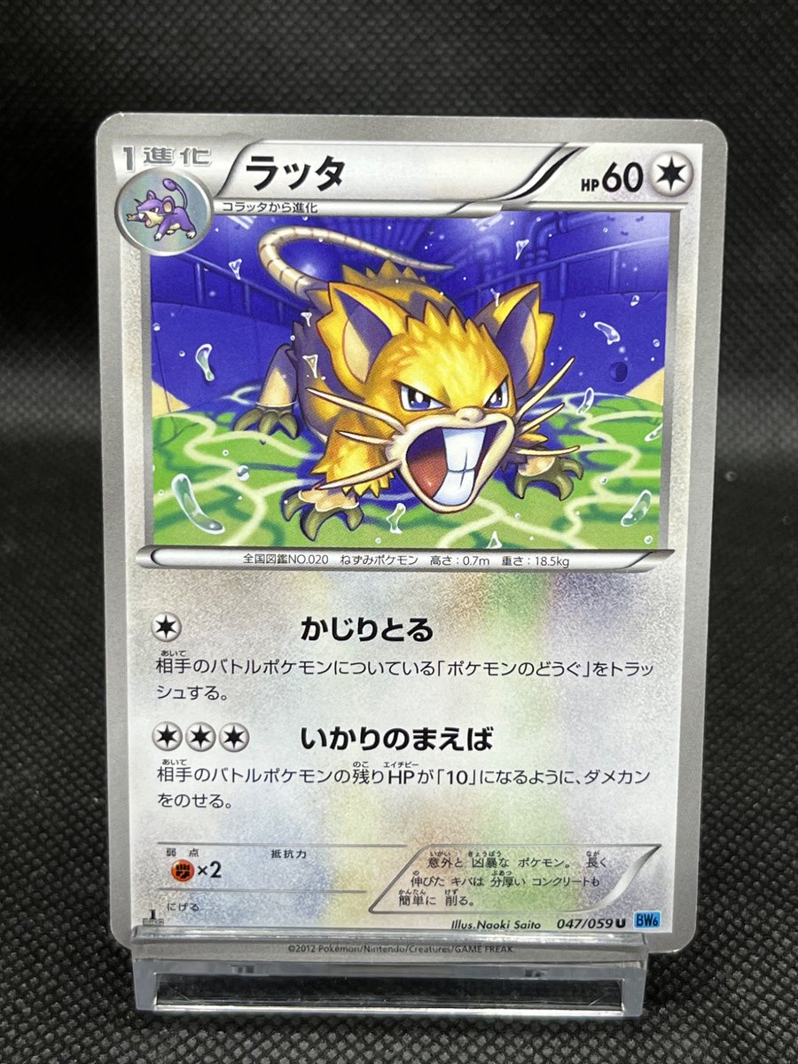 oretata1's tweet photo. カード紹介740枚目 
ポケモンカードゲーム 
ラッタ BW6 047/059 U 
収録: フリーズボルト
イラストレーター:Naoki Saito様 https://t.co/Md54zVRxhu