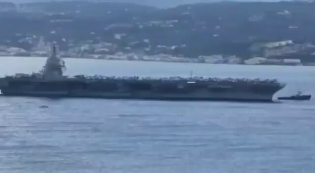 Susan_aw910's tweet photo. JUST IN: The USS Gerald R. Ford has ARRIVED in Greece FULLY LOADED — as it approaches the Middle East ahead of a potential clash with Iran.  EricLDaugh https://t.co/klwfhcESs6