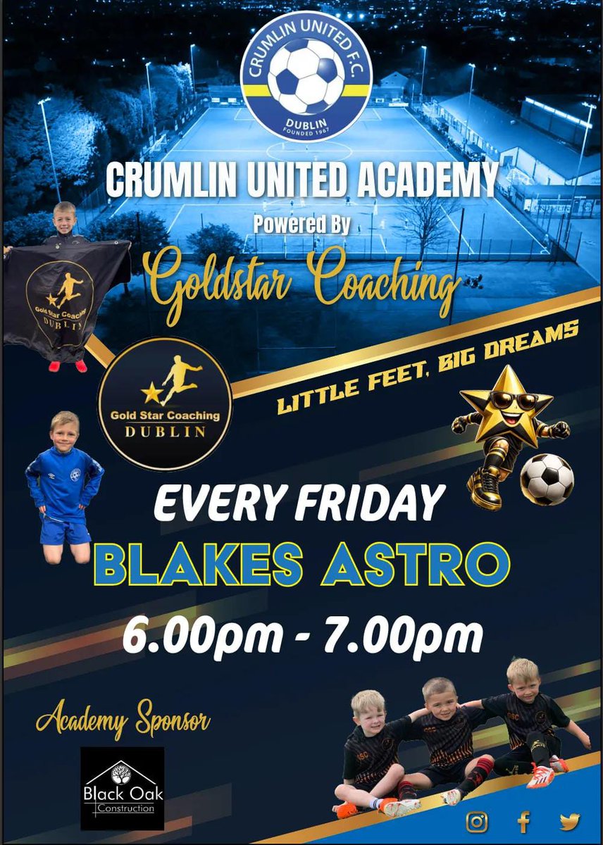 crumlinunited's tweet image. Academy back every friday 6pm start.

All new kids welcome.
Ages 3 - 8 years old.

#goldstarcoaching #alwayslearning #futurestars