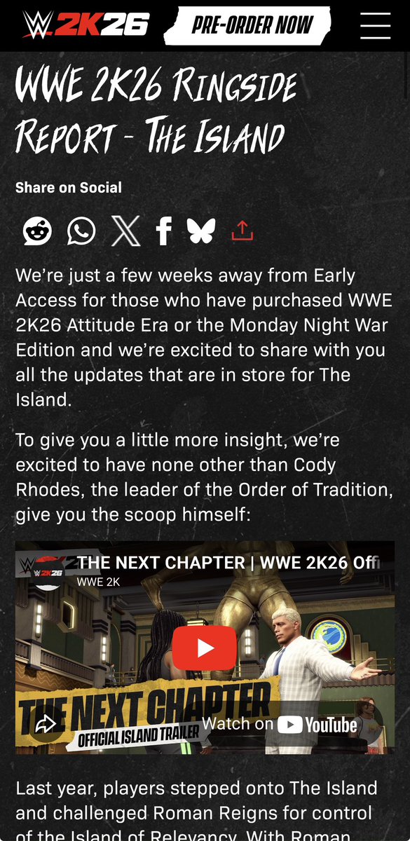 I forgot to say that The Island Ringside Report is out!!

wwe.2k.com/2k26/ringside-…

#WWE2K26
