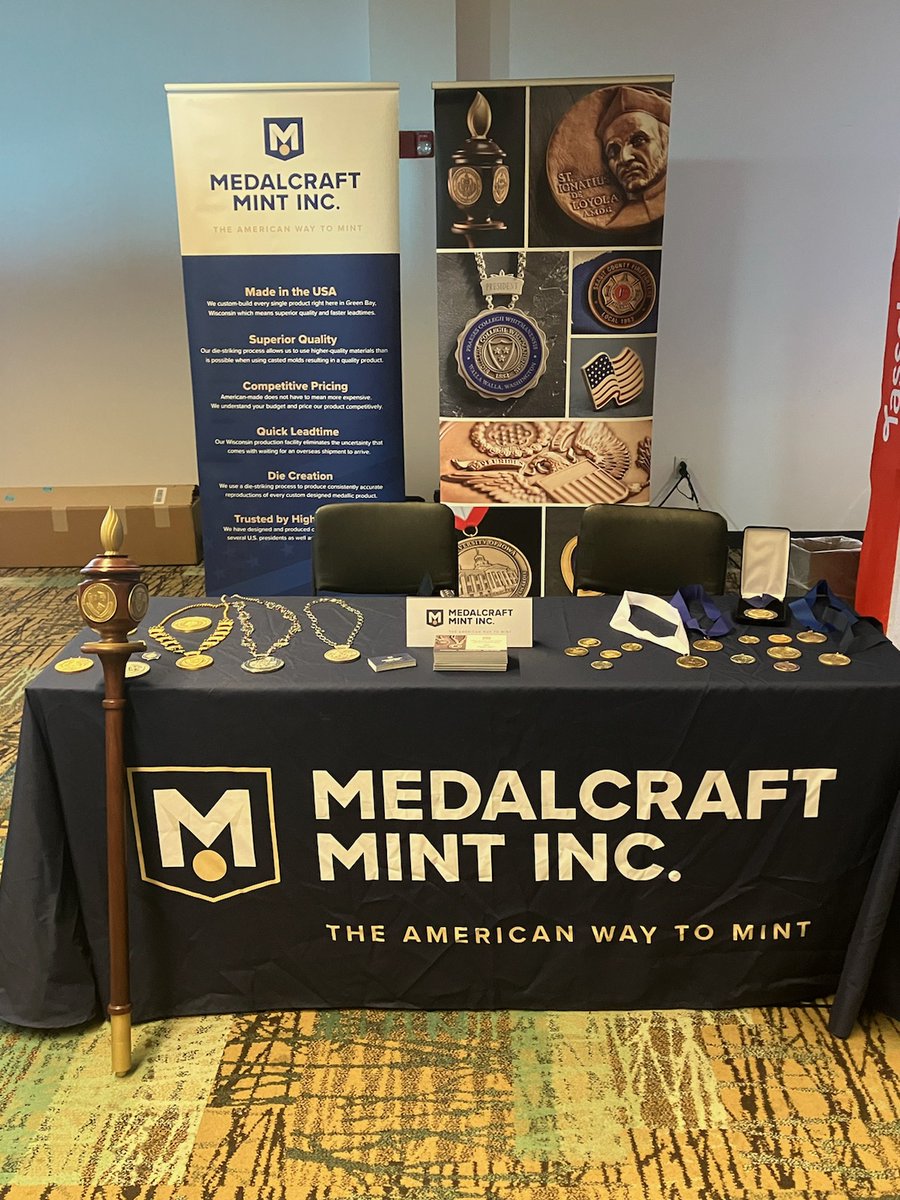 Medalcraft is all set up at the NAACO 2026 Annual Conference in Boston. Stop by and say hi to Charlie to get a special discount code!

#medalcraftmint #mmi #theamericanwaytomint #naaco2026 #collegiateitems #mace #chainofoffice #graduationmedals