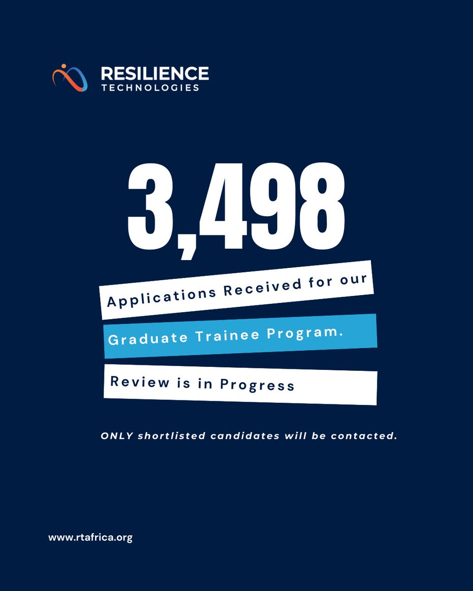 RTAfrica_'s tweet image. All applications have been received, and the review process is underway.

Only shortlisted candidates will be contacted via email.

Wishing all applicants the very best.

#RTAfrica #GraduateTraineeProgram