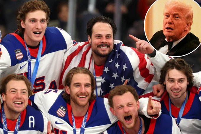 Susan_aw910's tweet photo. President Trump congratulates USA men’s hockey team in phone call after Olympic gold-medal victory.  PressSec https://t.co/VrNxSOgYth