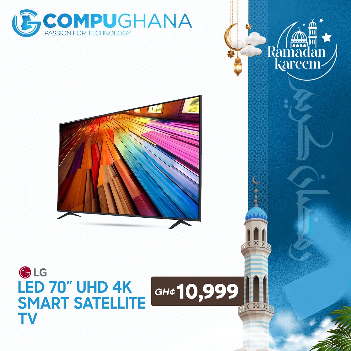 CompuGhanaLTD's tweet image. Get incredible discounts on LG TVs this Ramadan season at CompuGhana. Experience crystal clear entertainment and bring the cinema home for Iftar. Shop in-store or online at compughana.com, or call 0302752020.
Don't miss out!

#CompuGhana #lg #SmartTV #ramadankareem2026