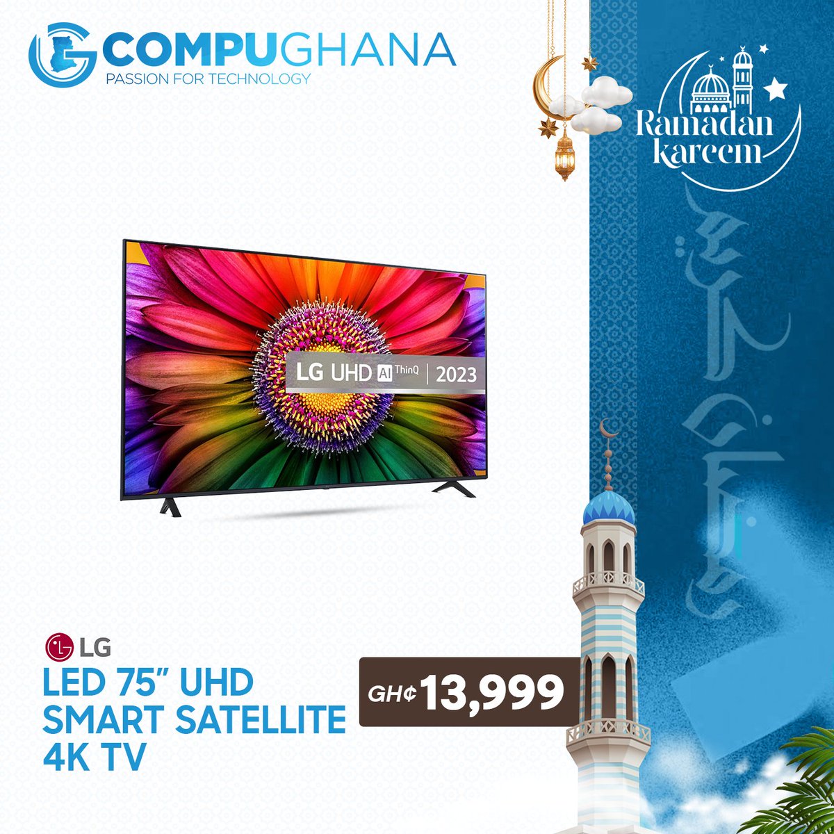CompuGhanaLTD's tweet image. Get incredible discounts on LG TVs this Ramadan season at CompuGhana. Experience crystal clear entertainment and bring the cinema home for Iftar. Shop in-store or online at compughana.com, or call 0302752020.
Don't miss out!

#CompuGhana #lg #SmartTV #ramadankareem2026