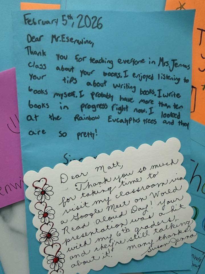 MattForrestVW's tweet photo. What a surprise: a large batch of thank you notes from Mrs. Jenna’s students at Three Rivers School in Pembroke, NH!
They were one of the many classrooms I visited virtually on #WorldReadAloudDay, Feb. 4. So glad they enjoyed A UNIVERSE OF RAINBOWS!
#KidLit #Literacy #education https://t.co/oDpYunG9N6