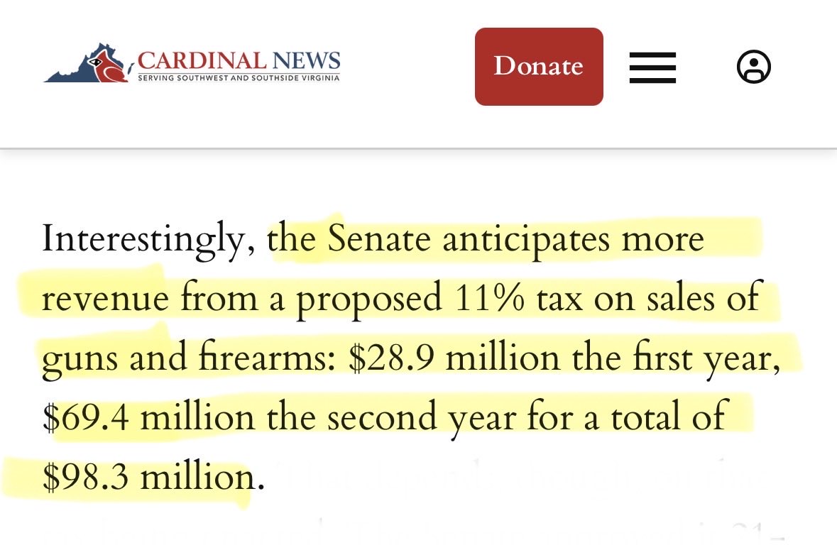 Virginia Democrats are bragging that their budget includes “no new taxes.” 

Just ONE new tax, an 11% hike on firearm sales, would take an estimated $98.3 MILLION from law-abiding Virginia gun owners over just the next two years. 

That’s not just a tax hike - it’s an effort to