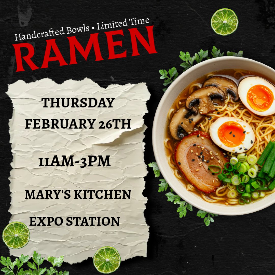This week is going to be full of flavor!
Tuesday, February 24th: Dining with the Dietitian &amp; Smoothies during Lunch 🧃
Wednesday, February 25th: Pancake Bar during breakfast🥞
Thursday, February 26th: Ramen Bar during Lunch🍜