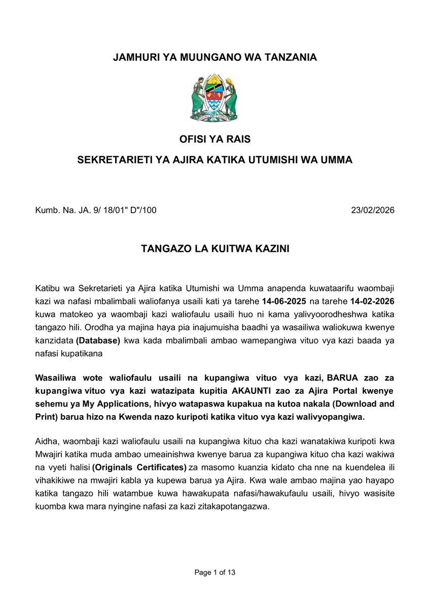 Sekretarieti ya Ajira tweet media