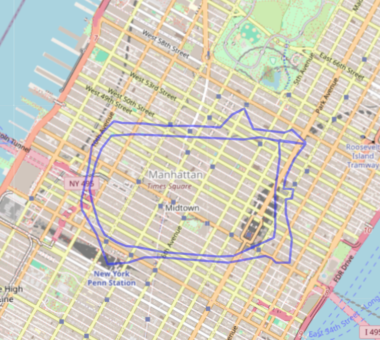 2024dion's tweet photo. To give you a sense of what a disaster inner ring freeway loops can be here's the Kansas City Loop overlaid on other American CBDs🧵

Midtown Manhattan https://t.co/CDrRI7FdDx