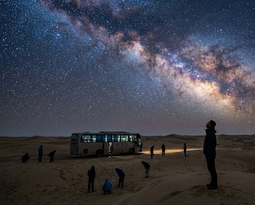 もう一つある。ウイグルで24時間のバス移動。
深夜のタクラマカン砂漠で休憩と言われ外に出ると、頭上には言葉を失うほどの満天の星。けれど視線を落とせば、そこは遮るもののない広大な天然のトイレ。上を見れば宇宙、下を見れば剥き出しの人間。

あの夜、私は文字通り「天と地の差」を学びました。