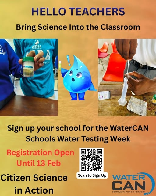 NMB STC INVITES SCHOOLS TO PUT WATER TO THE TEST! The Nelson Mandela Bay Science &amp; Technology Centre joins WaterCAN to invite Grade 7 to 10 learners to take part in a Citizen Science water testing initiative! CONTRIBUTE REAL DATA!  Sign up NOW: zurl.co/WQ4wA