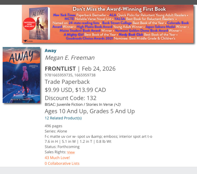 EastWestLit's tweet photo. Seen on Edelweiss US Weekly Greeting  —dropping this week: paperback edition of @meganefreeman AWAY. / Aladdin https://t.co/IUPaqd7LWe