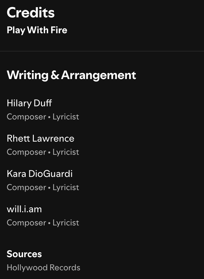Wow how did I not know after years of listening to #PlayWithFire by <a href="/HilaryDuff/">Hilary Duff</a> that she has co-writing credits with will.i.am AND <a href="/kara_dioguardi/">Kara DioGuardi</a>